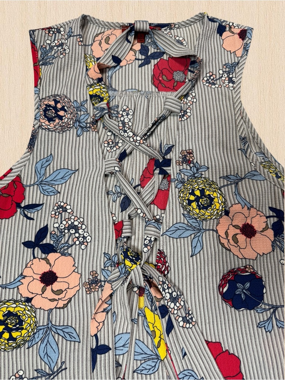 Red By Bke Buckle Sleeveless Floral Lace-Up Blouse Size S - Picture 4 of 9